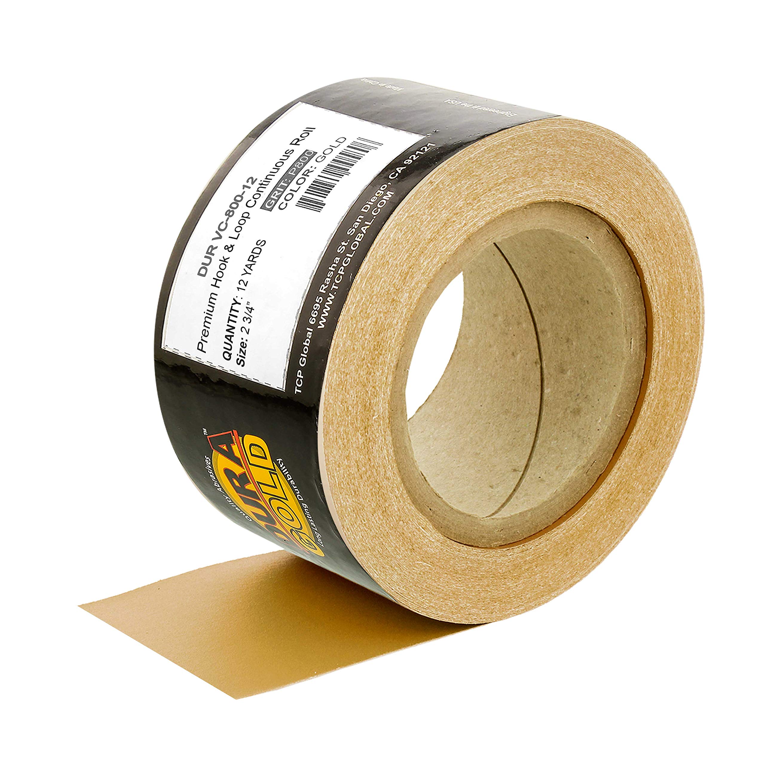 Dura-Gold Premium - 40 Grit Gold - Hook & Loop Backing Longboard Continuous Sandpaper Roll, 2-3/4" Wide, 12 Yards Long - For Automotive & Woodworking Air File Long Board Sanders, Hand Sanding Blocks