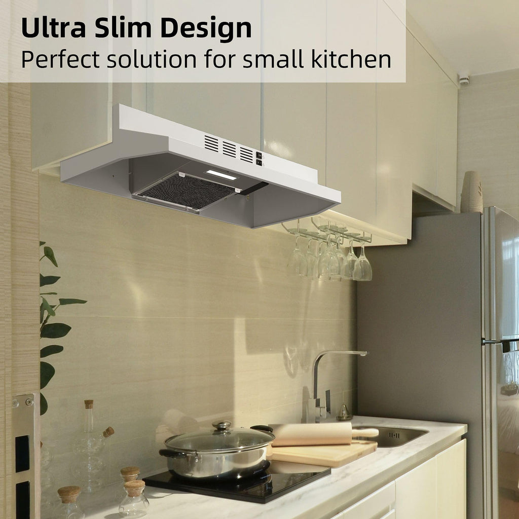 SNDOAS Black Range Hood 24 inch,Ducted/Ductless Range Hood Under Cabinet,Black Coating Stainless Kitchen Exhaust Hood with 2-speed Fan,230 CFM,Rocker Switch,Hard-wired Stove Vent, Ventless Hood