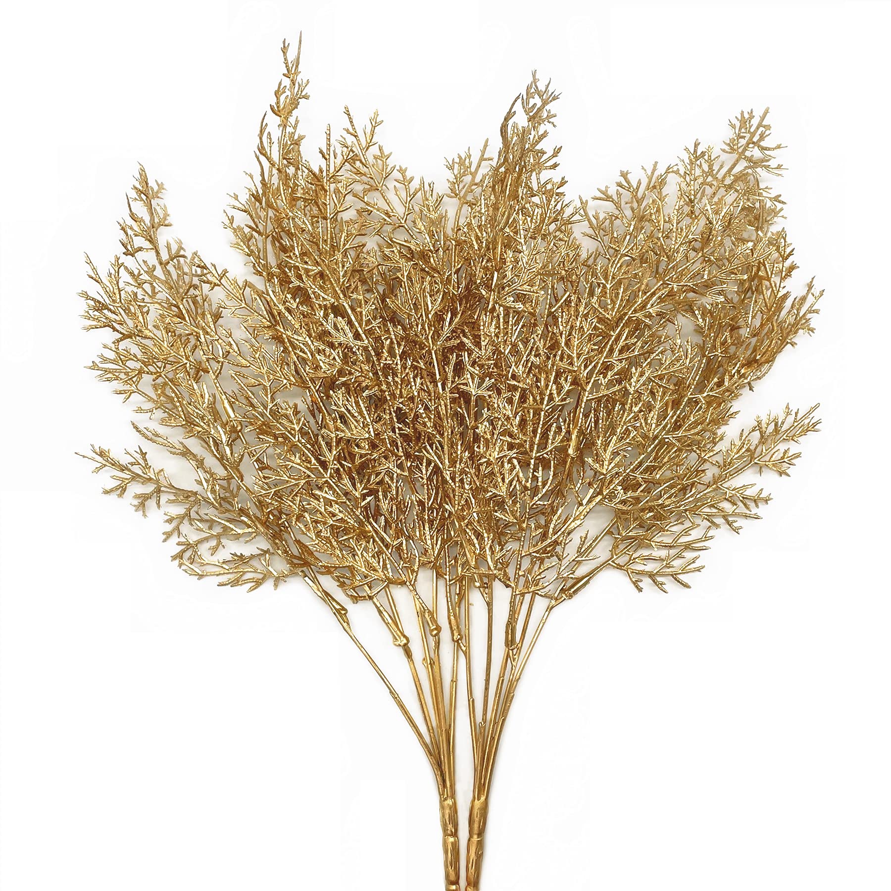 Christmas Decor Artificial Plants, PASYOU Gold Fake Antlers Plastic Grass Shrubs Leaves Indoor Outdoor Home Garden Party Hotel Verandah Wedding Event Faux DIY Decoration - 30 Inch Golden 2 Bunches
