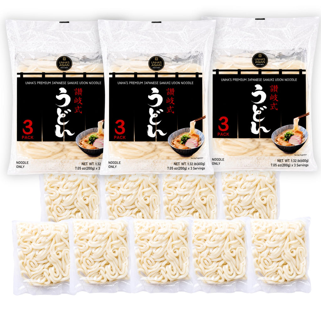 Unha's Japanese Sanuki Fresh Udon Noodles, Jumbo Chewy, 21.15 oz 1 Pack | jumbo chewy udon, no soup included, yaki udon stir fry, noodle soup, nabeyaki hot pot, quick meal
