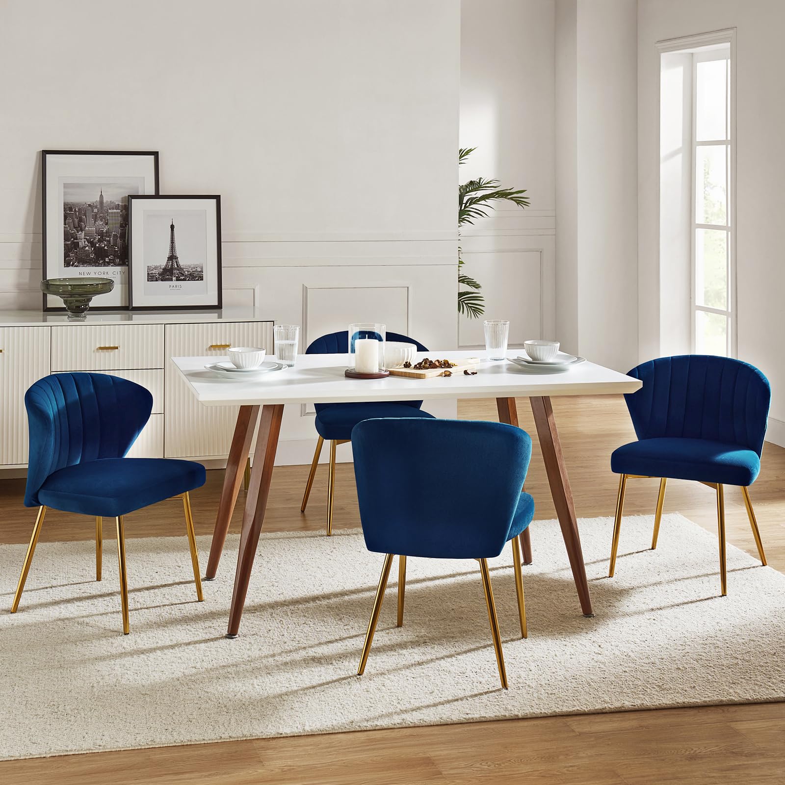 HULALA HOME Velvet Dining Chairs, Modern Small Armless Accent Chair with Gold Metal Legs, Living Room Upholstered Cute Side Chair, Elegant Tufted Back Vanity Chair for Bedroom, Auburn
