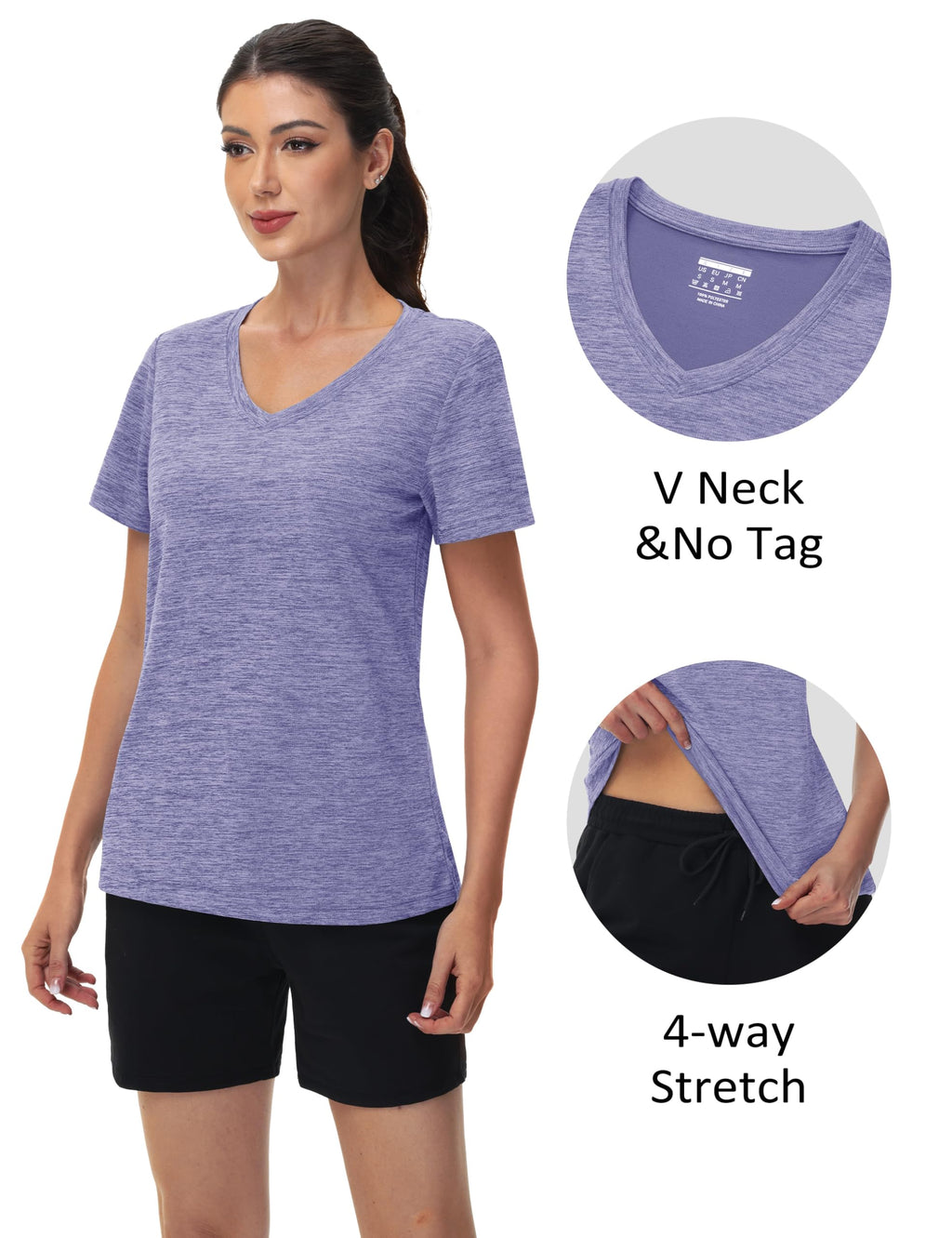 MAGCOMSEN Workout Tops for Women UPF 50+ Quick Dry Short Sleeve Sun Protection V-Neck Shirts Lightweight Hiking T Shirts
