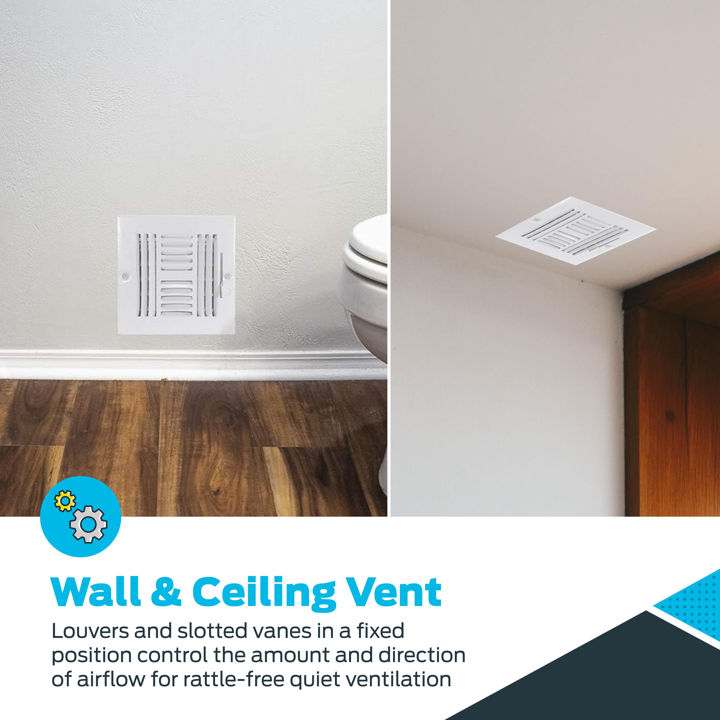 EZ-FLO 6 x 6 Inch (Duct Opening) Air Vent Cover for Wall or Ceiling, Four-Way Ventilation Register, Solid Steel HVAC Register Cover, White, 61617