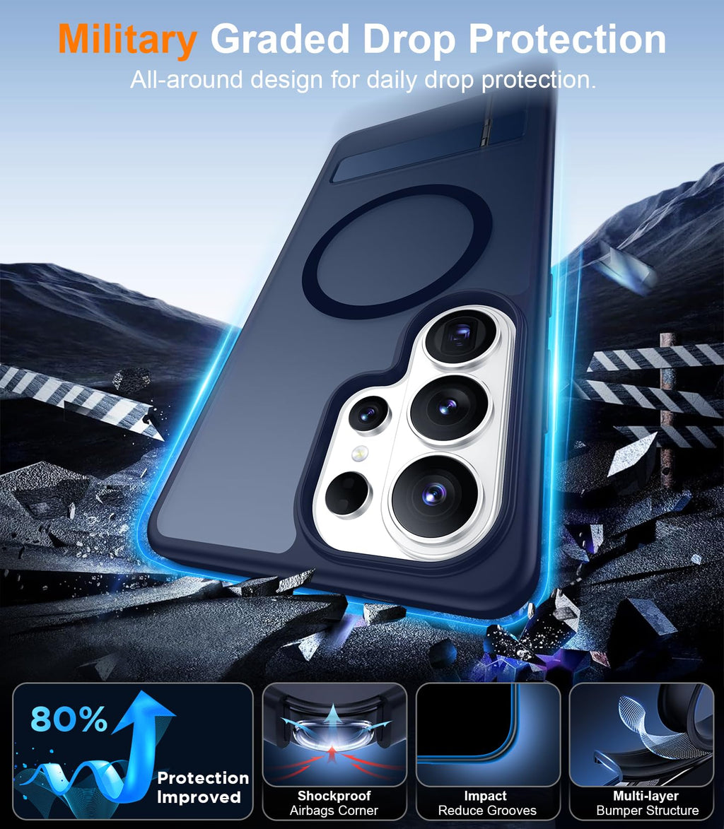 for Samsung Galaxy Z Fold 8 Case,[Compatible with MagSafe][Built-in HD Screen Protector & Kickstand][Hinge Protection]Translucent Matte Full-Body Shockproof Phone Case for Galaxy Z Fold 8,Black