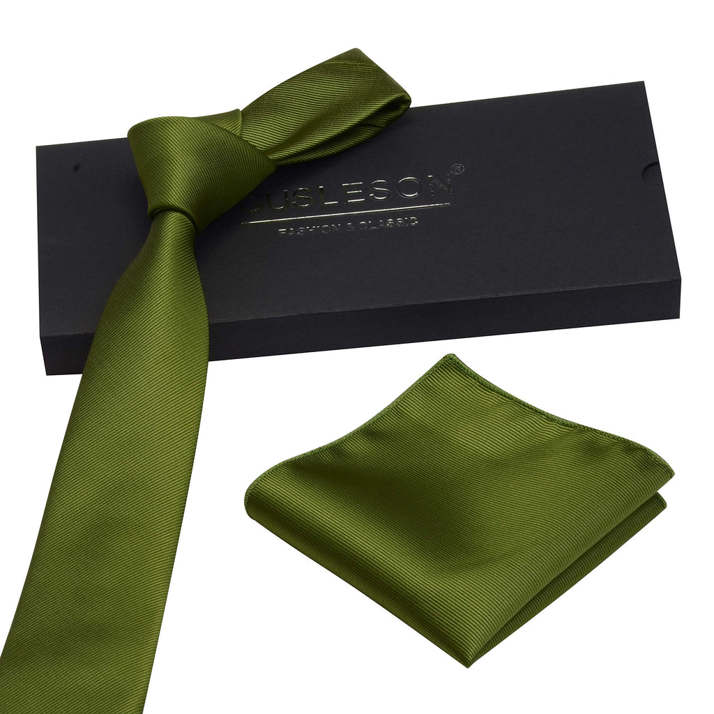 GUSLESON 2.4" Slim Necktie and Handkerchief Set For Men Solid Skinny Tie Set