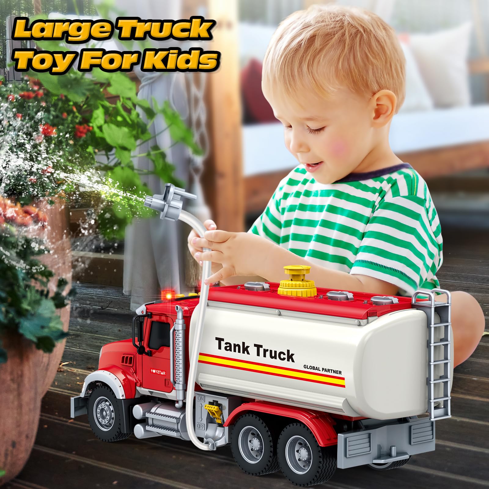 Bstoyder Kids Toys for 3 4 5 6 7 8 Years Old Boys, 15" Crane Truck Toy with Lights, Sounds, Toddler Friction Powered Truck Vehicle Toy for Boys Girls Birthday Gifts