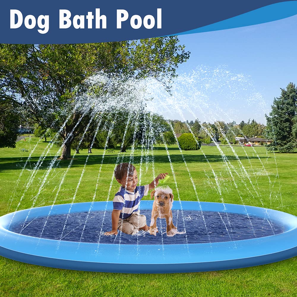 Raxurt Splash Pad, Non-Slip Thicken Splash Pad for Kids Ages 4-8 Toddler Baby Splash Sprinkler Pad Dog Pool Summer Outdoor Water Toys for Boys Girls, 59'' Blue