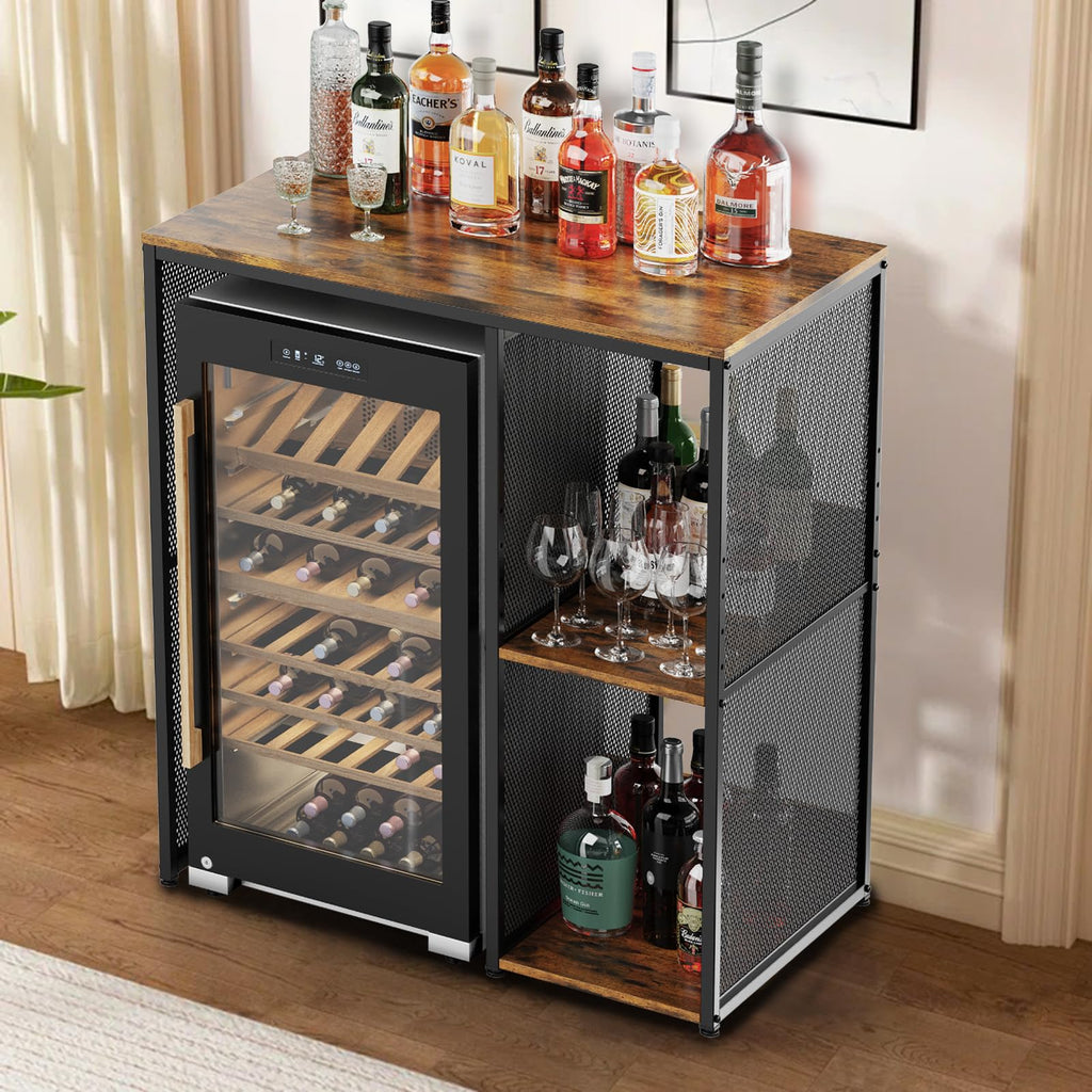 KirKical 3-Tier Coffee Bar Cabinet with Mini Fridge Space, Heavy-Duty Rustic Grey Microwave Stand Baker Rack, Utility Storage Organizer Shelf for Home Kitchen Dorm, Slate Grey