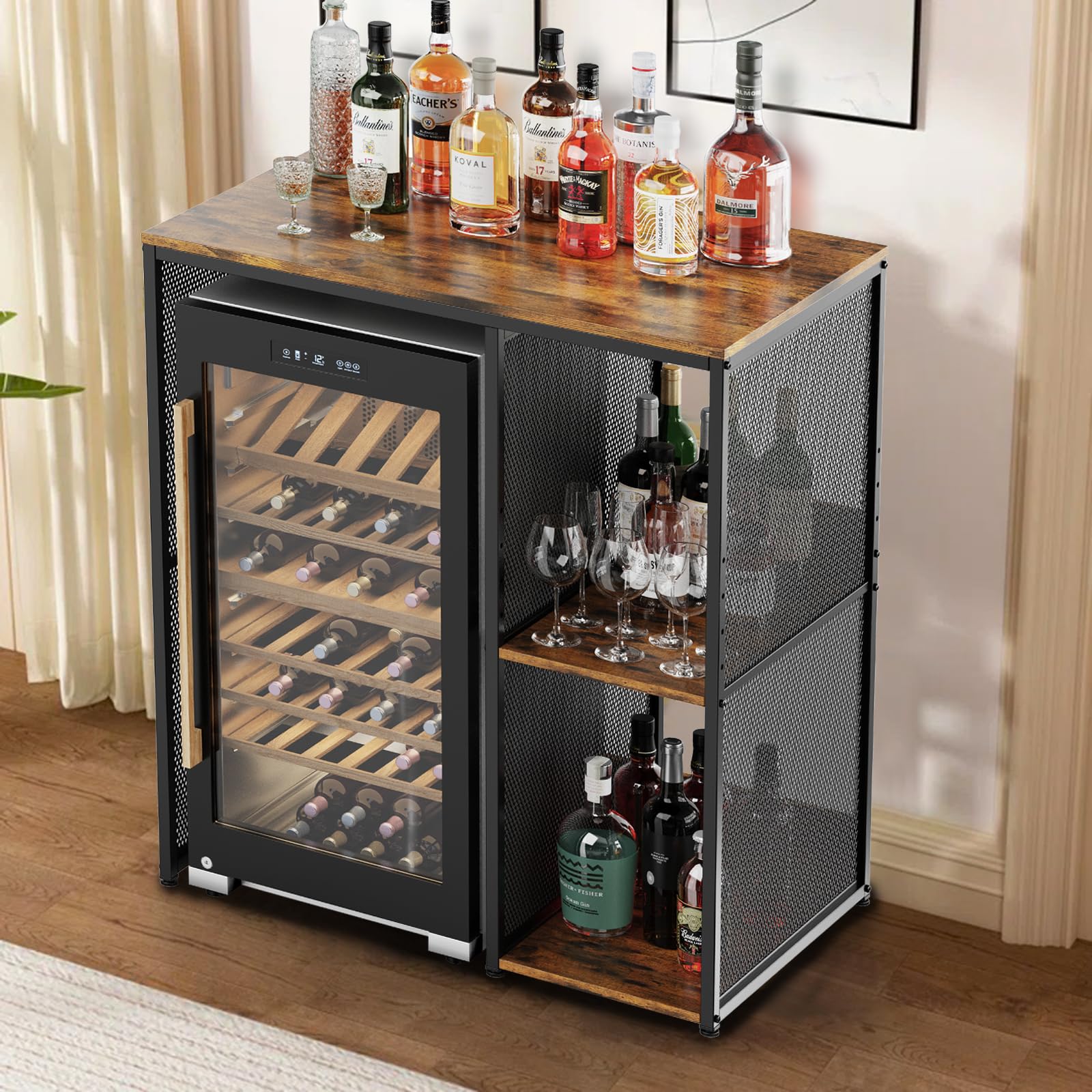 KirKical 3-Tier Coffee Bar Cabinet with Mini Fridge Space, Heavy-Duty Rustic Grey Microwave Stand Baker Rack, Utility Storage Organizer Shelf for Home Kitchen Dorm, Slate Grey