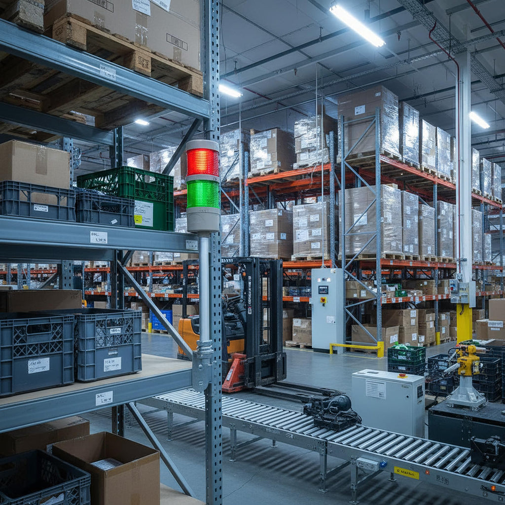2-Stack LED Andon Tower Light with Buzzer | Industrial Warning Signal, Red/Green,On/Off or Flash, ABB Switch, Mean Well 120V-24V Adapter, Plug-and-Play