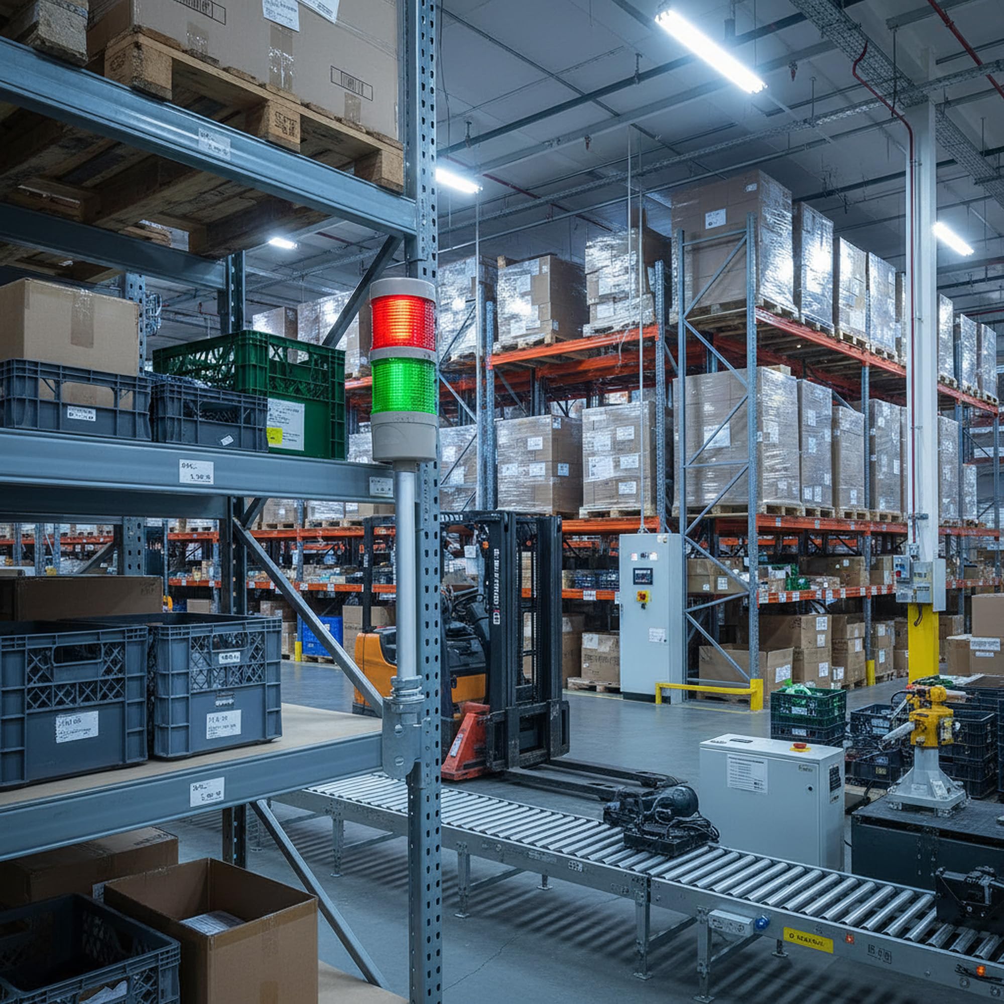 2-Stack LED Andon Tower Light with Buzzer | Industrial Warning Signal, Red/Green,On/Off or Flash, ABB Switch, Mean Well 120V-24V Adapter, Plug-and-Play