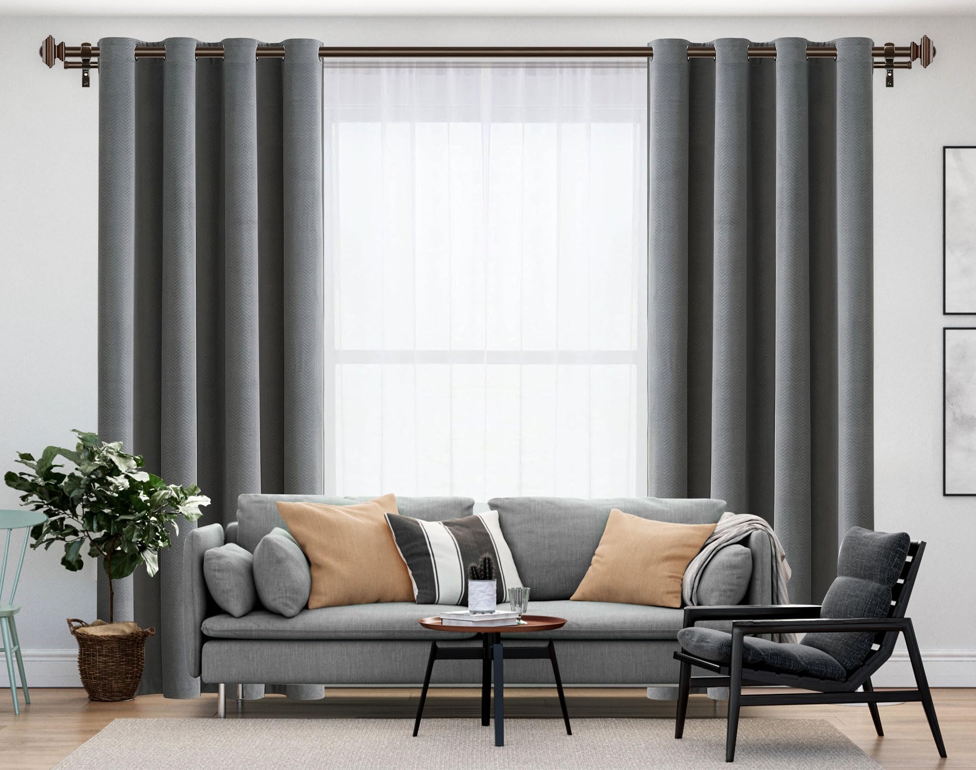 KAMANINA 1 Inch Double Curtain Rods 36 to 72 Inches (3-6 Feet) Telescoping Dark Silver Curtain Rod for Windows 24 to 68 Inches, Heavy Duty Drapery Rods with Square Finials