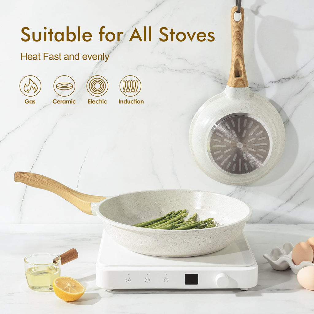 SENSARTE Nonstick Ceramic Frying Pan 8-Inch, Healthy Non Toxic Skillet, Induction Compatible Omelet Pan with Heat Resistant Handle, PFAS-Free, Cream White