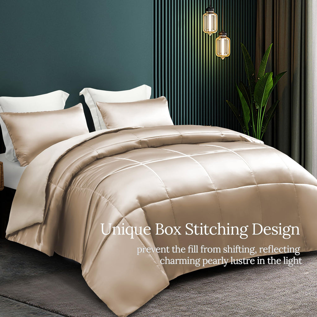Whale Flotilla 2-Piece Reversible Silky Soft Twin Size Comforter Bedding Set, Luxurious Satin Comforters with Satin Pillowcase, Lightweight Duvet for All Seasons, Black