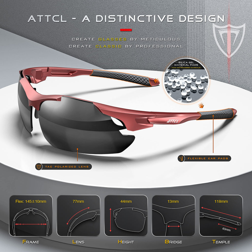 ATTCL 22g Polarized Sunglasses Men Sports: Secure Fit Wrap Around TR90 Frame Ultra-Light UV Protection for Running Fishing