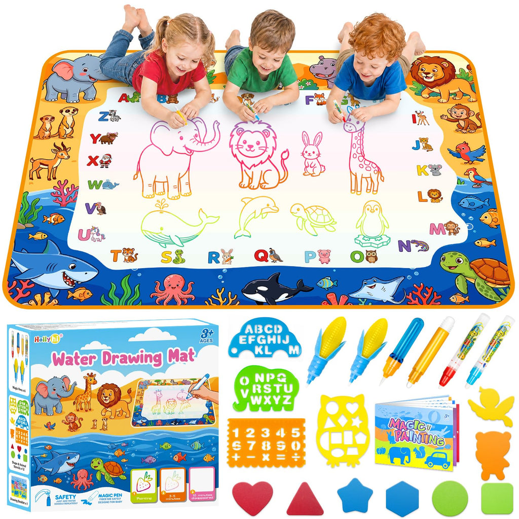 Aqua Water Doodle Mat - Kids Drawing Mat Toddlers Educational Toys for Age 3 4 5 6 7 8 Year Old Boys Girls Gifts - Neon Color Mat Doodle Board Writing Drawing Toys Holiday Christmas Birthday Gifts