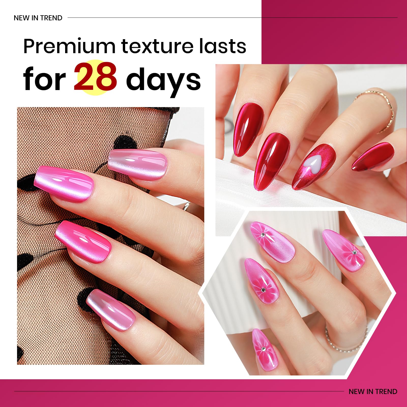 MIZHSE Cat Eye Gel Nail Polish, Moonlight Magnetic Gel Polish and Sheer Nude Nail Kit with 1 Magnet Stick, Glass Shiny Effect Silver Pink Purple Soak Off Manicure Home DIY