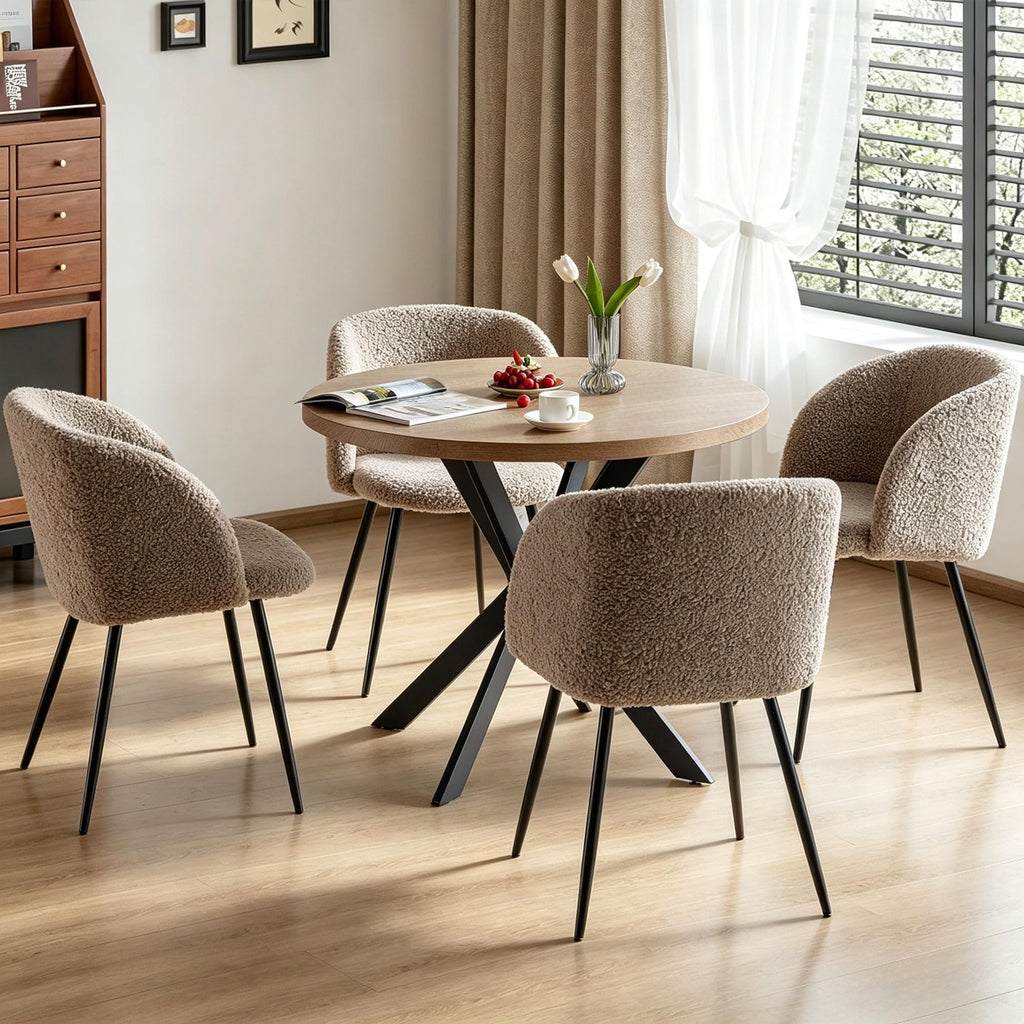 Homedot Dining Table Set for 2 with Black Dining Chairs, 3-Piece Compact Kitchen Table Set for Small Spaces, Rustic Brown Round Table Wooden with Upholstered Dining Side Chairs for Living Room