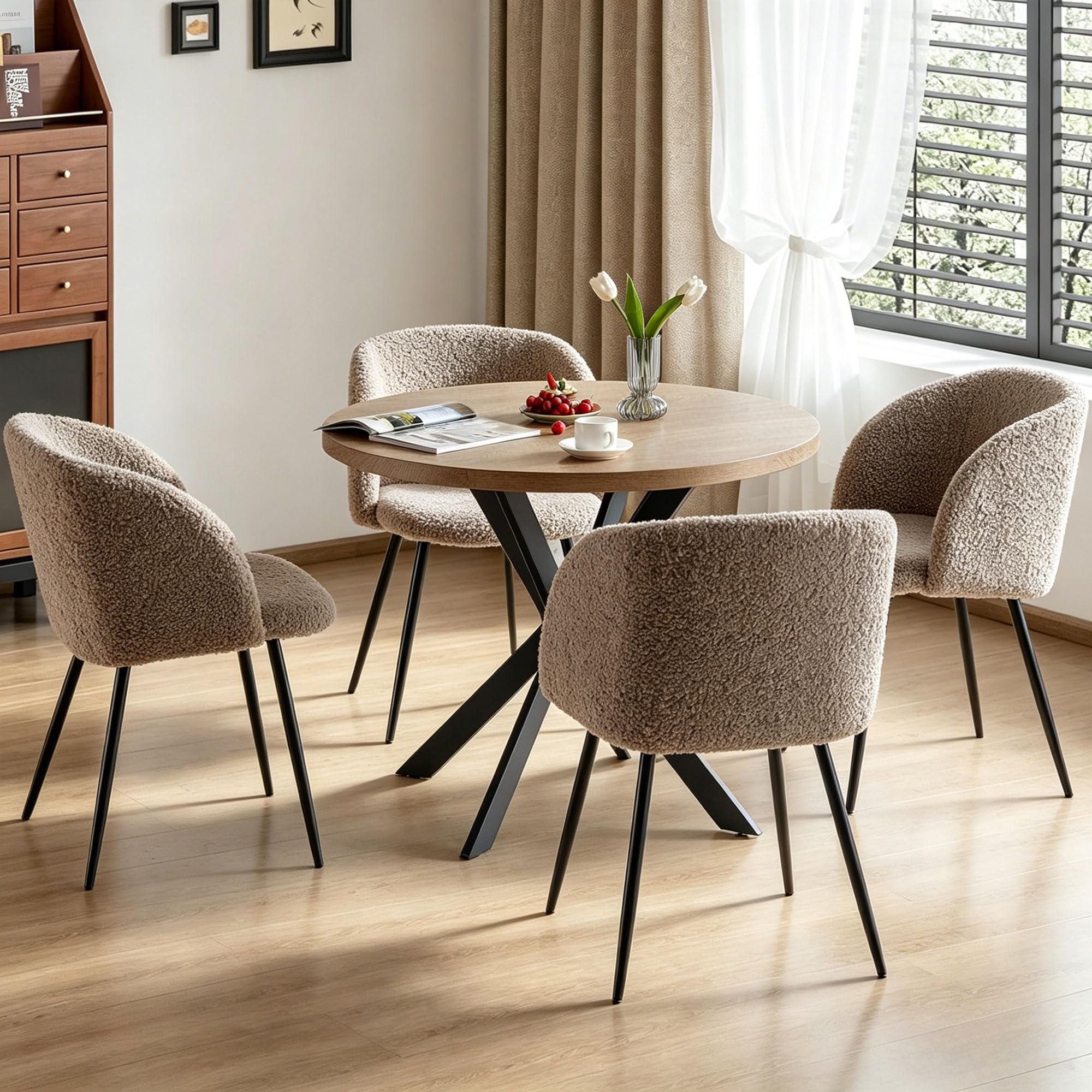 Homedot Dining Table Set for 2 with Black Dining Chairs, 3-Piece Compact Kitchen Table Set for Small Spaces, Rustic Brown Round Table Wooden with Upholstered Dining Side Chairs for Living Room