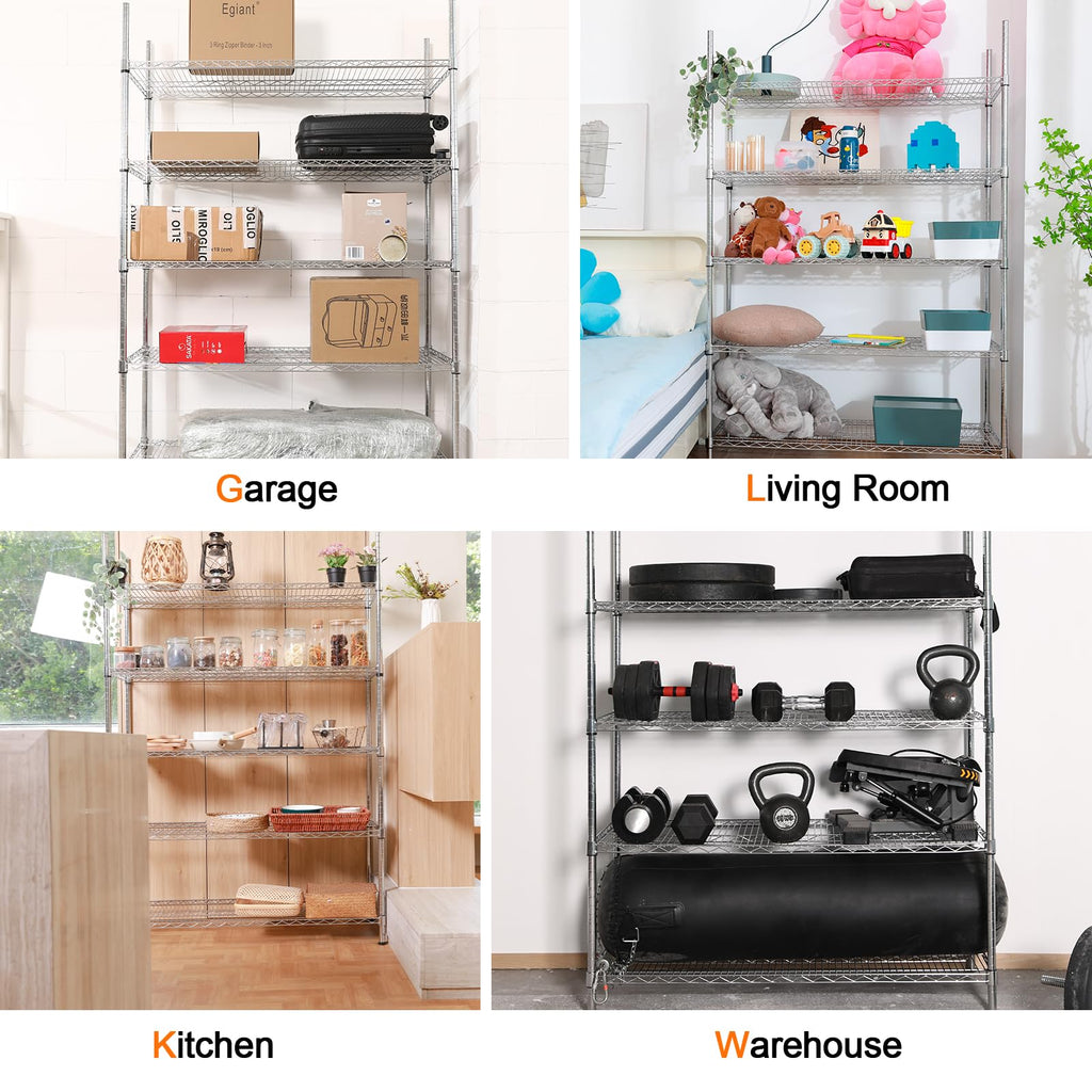 Land Guard 5 Tier Black Storage Racks and Shelving - 48" L x 20" W x 72" H Heavy Steel Material Pantry Shelves - Each Unit Loads 350 Pounds Wire Shelf, Suitable for Warehouses, Closets, Kitchens……