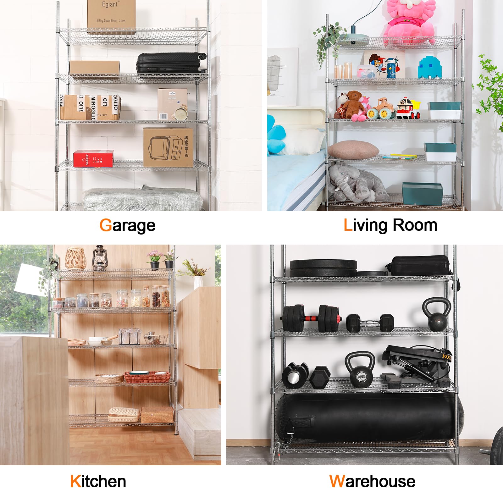 Land Guard 5 Tier Black Storage Racks and Shelving - 48" L x 20" W x 72" H Heavy Steel Material Pantry Shelves - Each Unit Loads 350 Pounds Wire Shelf, Suitable for Warehouses, Closets, Kitchens……