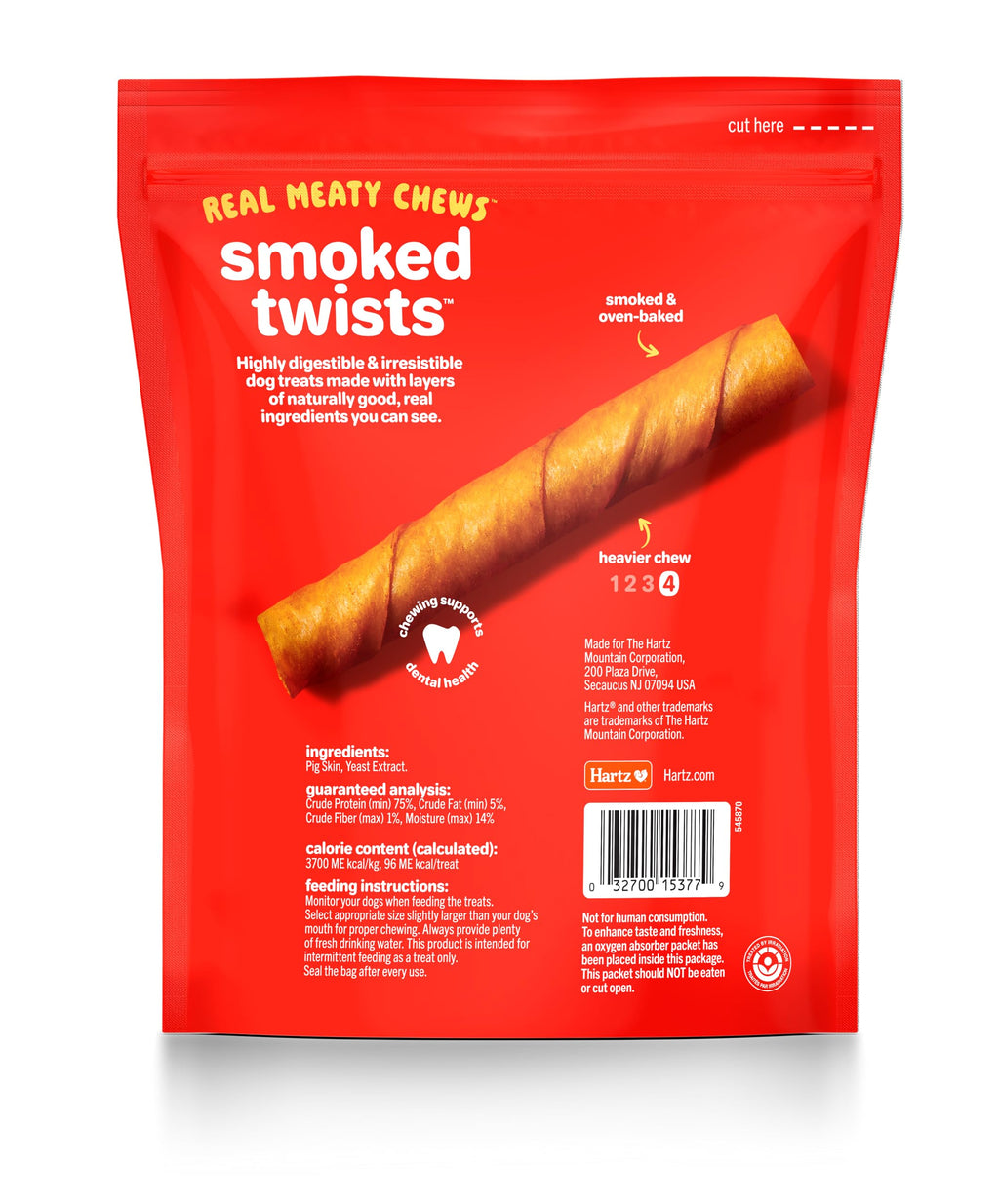 HARTZ Oinkies Natural Smoked Pig Skin Twist Dog Treat Chews - 10 Pack