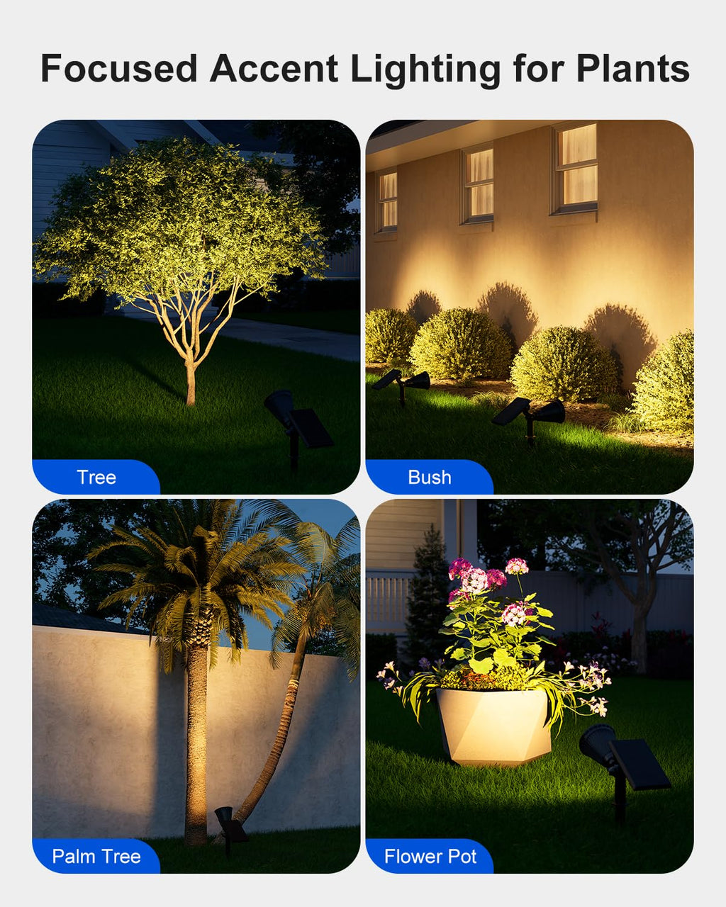 Solar Power Spot Lights Outdoor Waterproof for Christmas Decorations, Flag, Tree, Wreath, Santa Claus, Snowman, Bright LED Landscape Lamp Uplights for Outside Garden, Yard, Patio, Sidewalk,Warm White