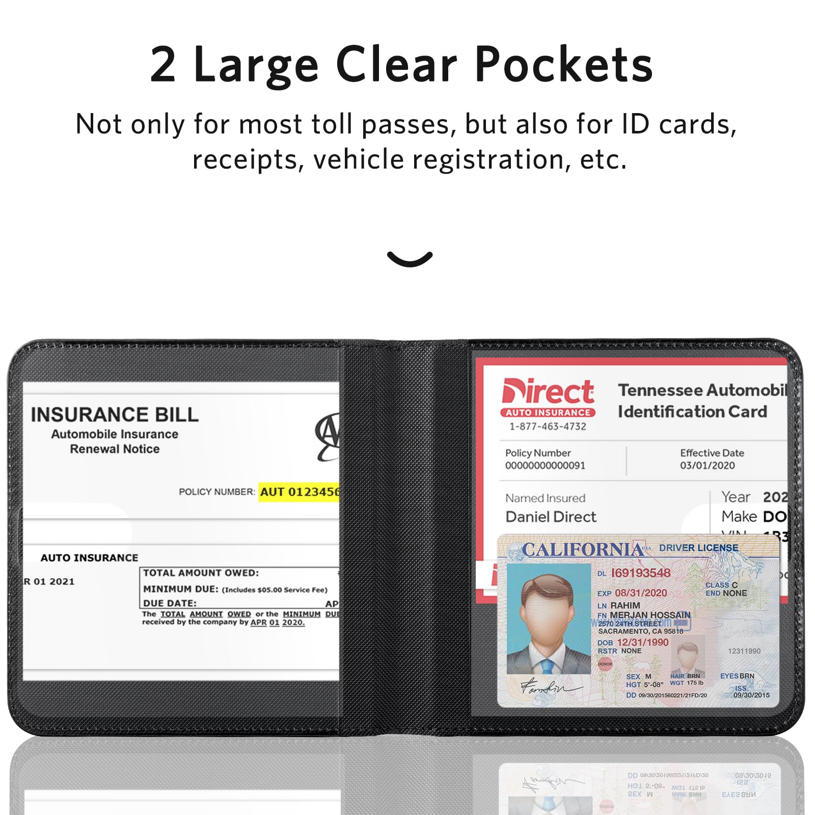 CoBak Car Registration and Insurance Holder - Men and Women Small Lightweight Vehicle Glove Box Car Organizer, Auto Truck Comparment Accessories Case for Essential Document, Driver License (Black)