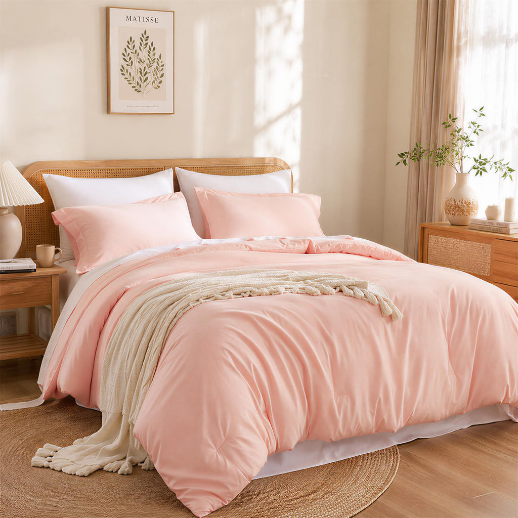 Beige Twin Comforter Set with Sheets - 5 Pieces Bed in a Bag Twin