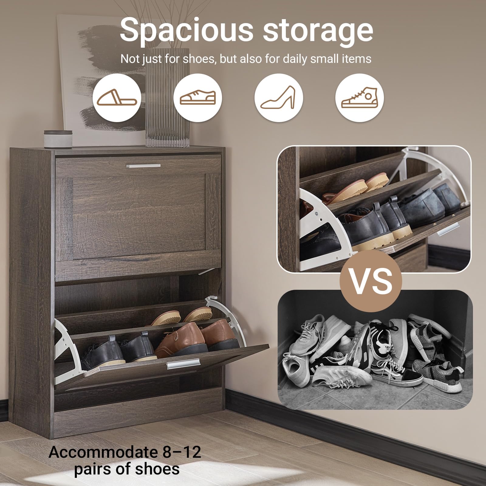 Haotian Shoe Cabinet Storage for Entryway, Narrow Shoe Cabinet with Two Flip Drawers to Save Space, Shoe Rack Cabinet for Front Door Entrance Hallway (Black)
