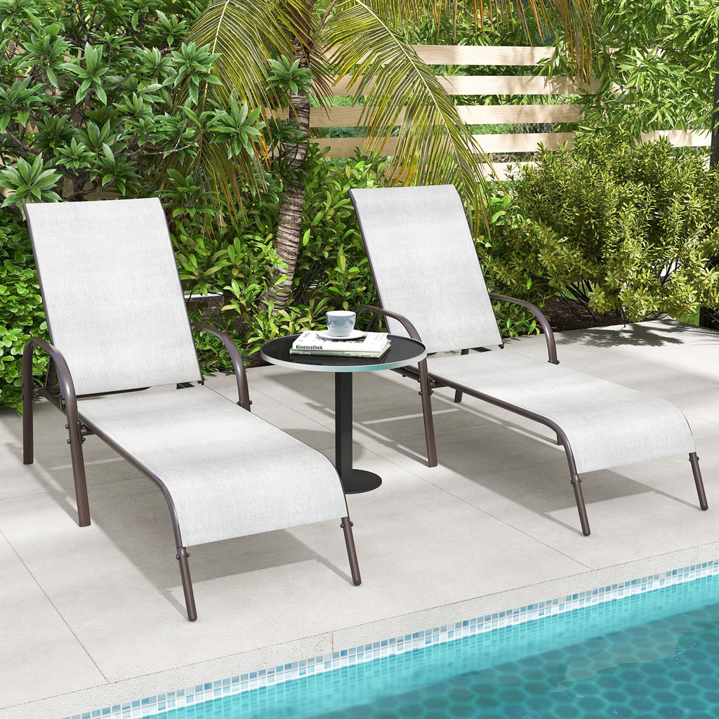 Giantex Patio Lounge Chair, Outdoor Chaise Lounge with 5 Adjustable Backrest, Sturdy Steel Frame, Sunbathing Recliner, Beach Chair, Tanning Chair for Outside, Yard, Balcony, Pool Chairs, Black