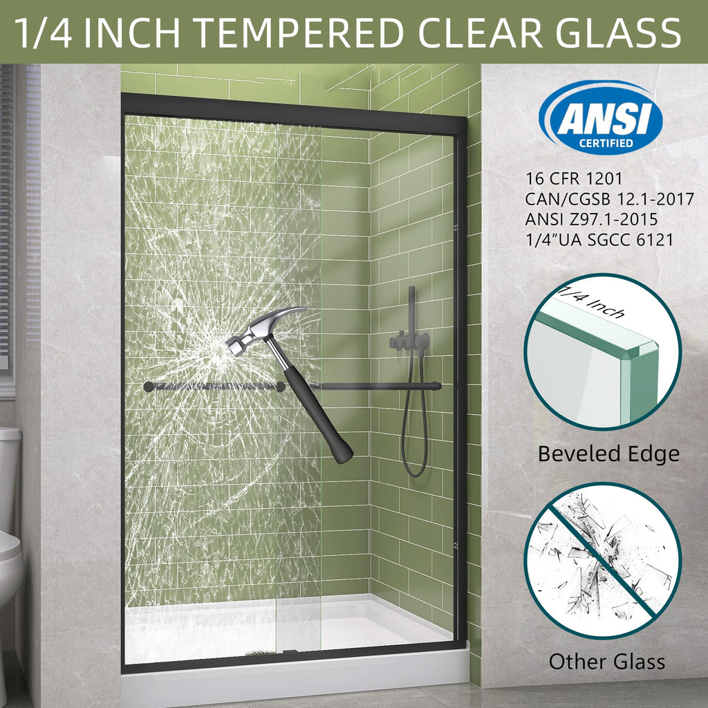 GETPRO Shower Door Sliding 44-48 in. W x 72 in. H Semi-Frameless Bypasss Double Sliding Doors for Shower,1/4 inch Clear Tempered Walk-in Shower Glass Door Brushed Nickel