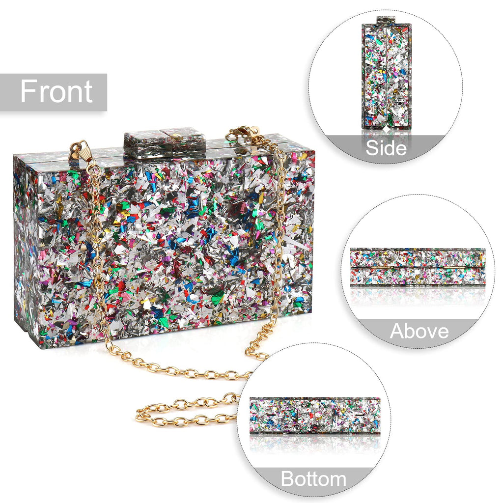 Gets Acrylic Purses and Handbags for Women Multicolor Perspex Geometric Patterns Box Clutch Banquet Evening Crossbody Handbag