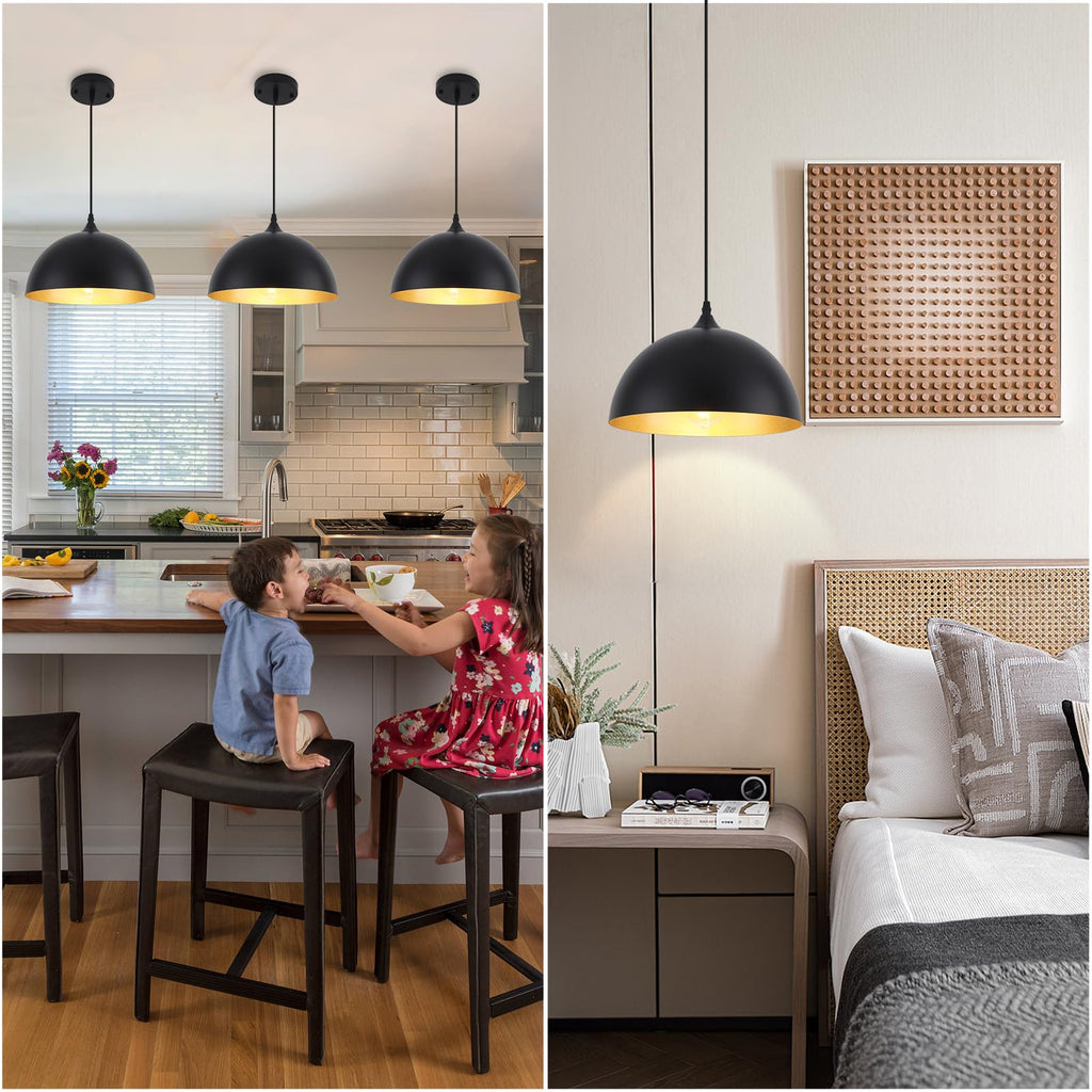 White Pendant Lights, 11.8 inch Pendant Lights Kitchen Island, Farmhouse Pendant Light Fixtures (White Inside), Industrial Pendant Lighting for Dining Room, Bedroom, Hallway (1 Pack)