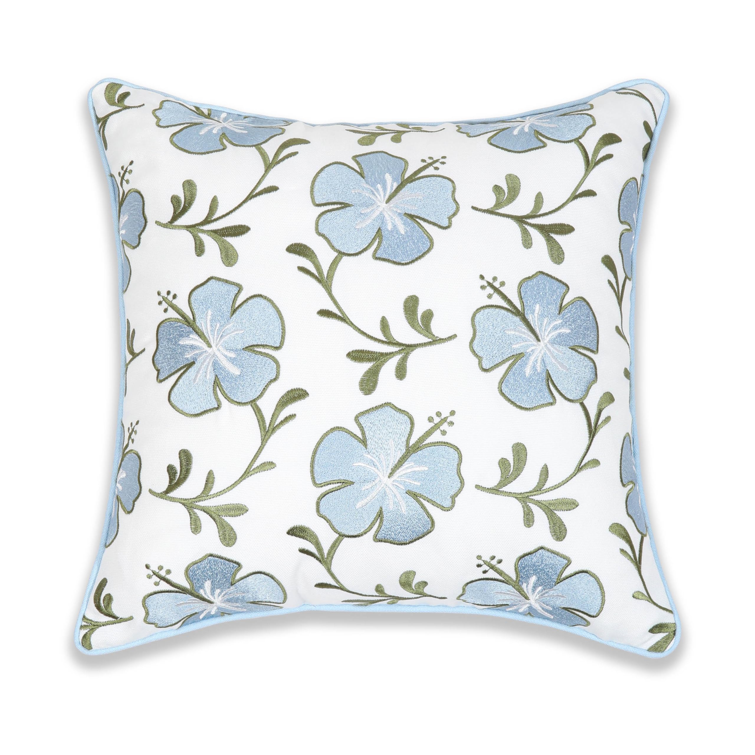 Hofdeco Premium Coastal Patio Indoor Outdoor Lumbar Pillow Cover Only, 12"x20" Water Repellent for Backyard, Couch, Baby Blue Green Floral with Piping