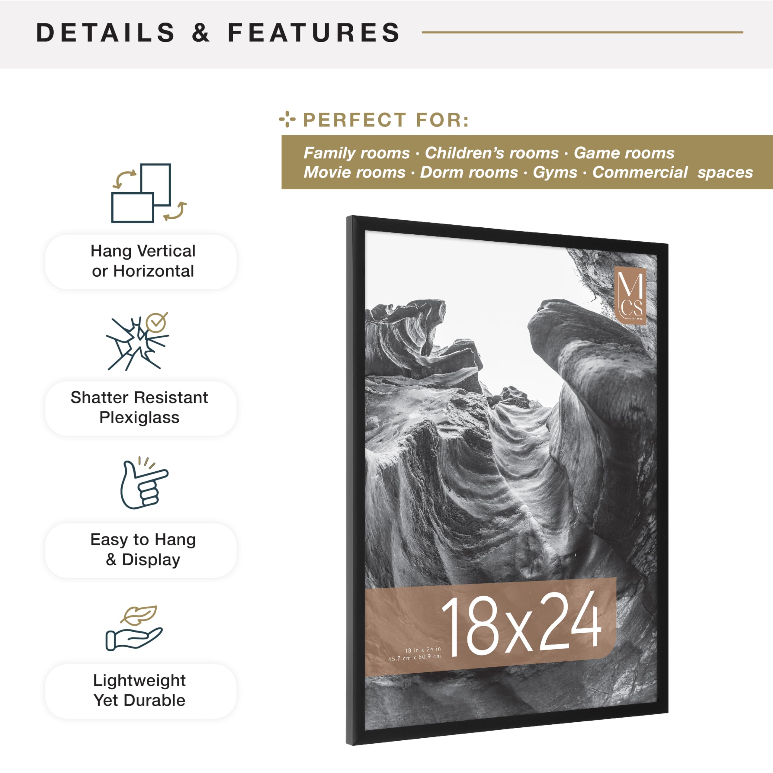 MCS Everline Collection 14x20 Matted Poster Frame with 11x17 Picture Display, Black Vertical & Horizontal Wall Hanging Large Frame for Photos, Posters & Art Prints (1-Pack)