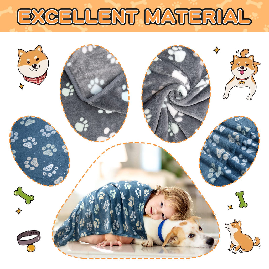 Rezutan 1 Pack 3 Dog Blanket for Large Dogs,41x31 inch for Medium Soft Fluffy Washable Pet Cat Blankets,Reversible Elephant & Paw Print for Dog Kennels & Beds, Sofas, Blue
