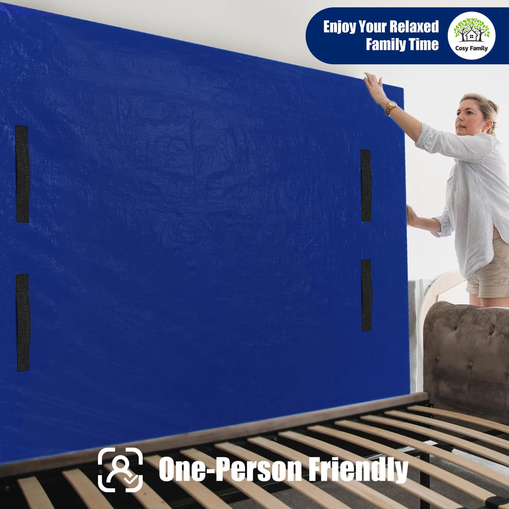 Cosy Family Mattress Bags for Moving with 8 Handles - 170GSM Extra-Thick Mattress Bag for Moving Supplies - Reusable Mattress Cover Protector Storage with Zipper - Queen Size - Blue (Pack of 2)