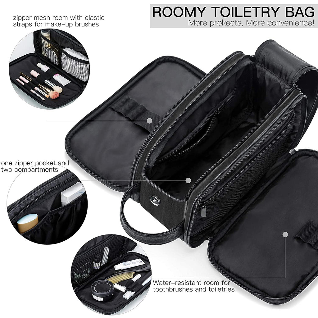 Elviros Travel Toiletry Bag for Men, Shaving Dopp Kit Water-resistant Bathroom Small Toiletries Organizer PU Leather Cosmetic Bags