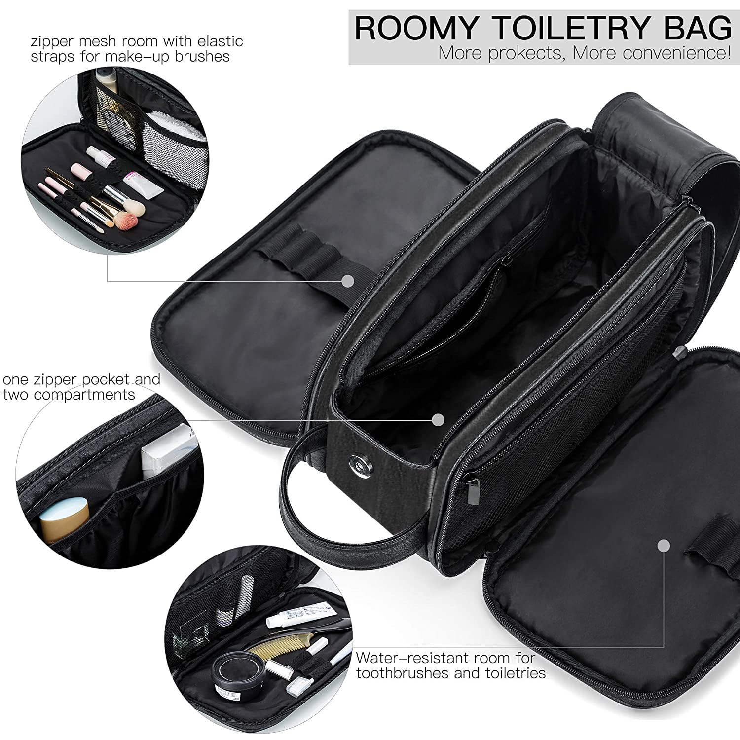 Elviros Travel Toiletry Bag for Men, Shaving Dopp Kit Water-resistant Bathroom Small Toiletries Organizer PU Leather Cosmetic Bags