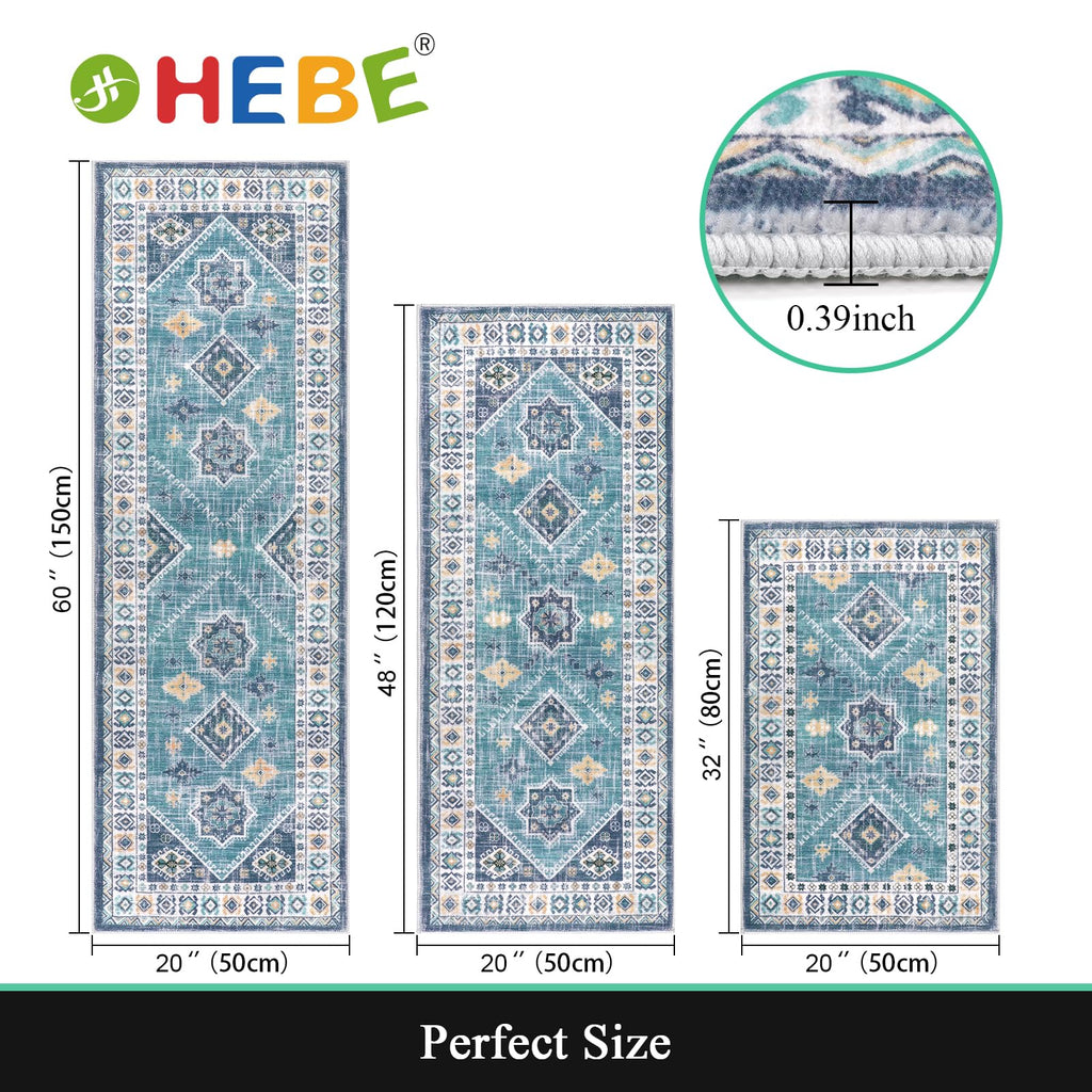 HEBE Boho Kitchen Rug Sets 3 Piece with Runner Non Slip Kitchen Rugs and Mats Washable Kitchen Mats for Floor Thick Kitchen Floor Mat Carpet Runner Rugs for Hallway Laundry Holiday Decor