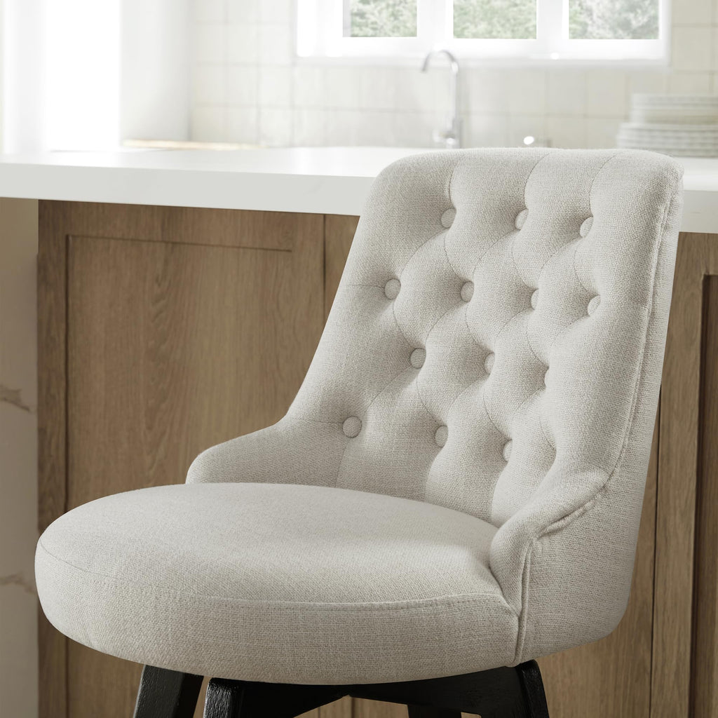 Watson & Whitely Counter Height Bar Stools, Performance Fabric Upholstered Modern Swivel Barstool with Back, Solid Wood Legs, 26" H Seat, Flint Grey