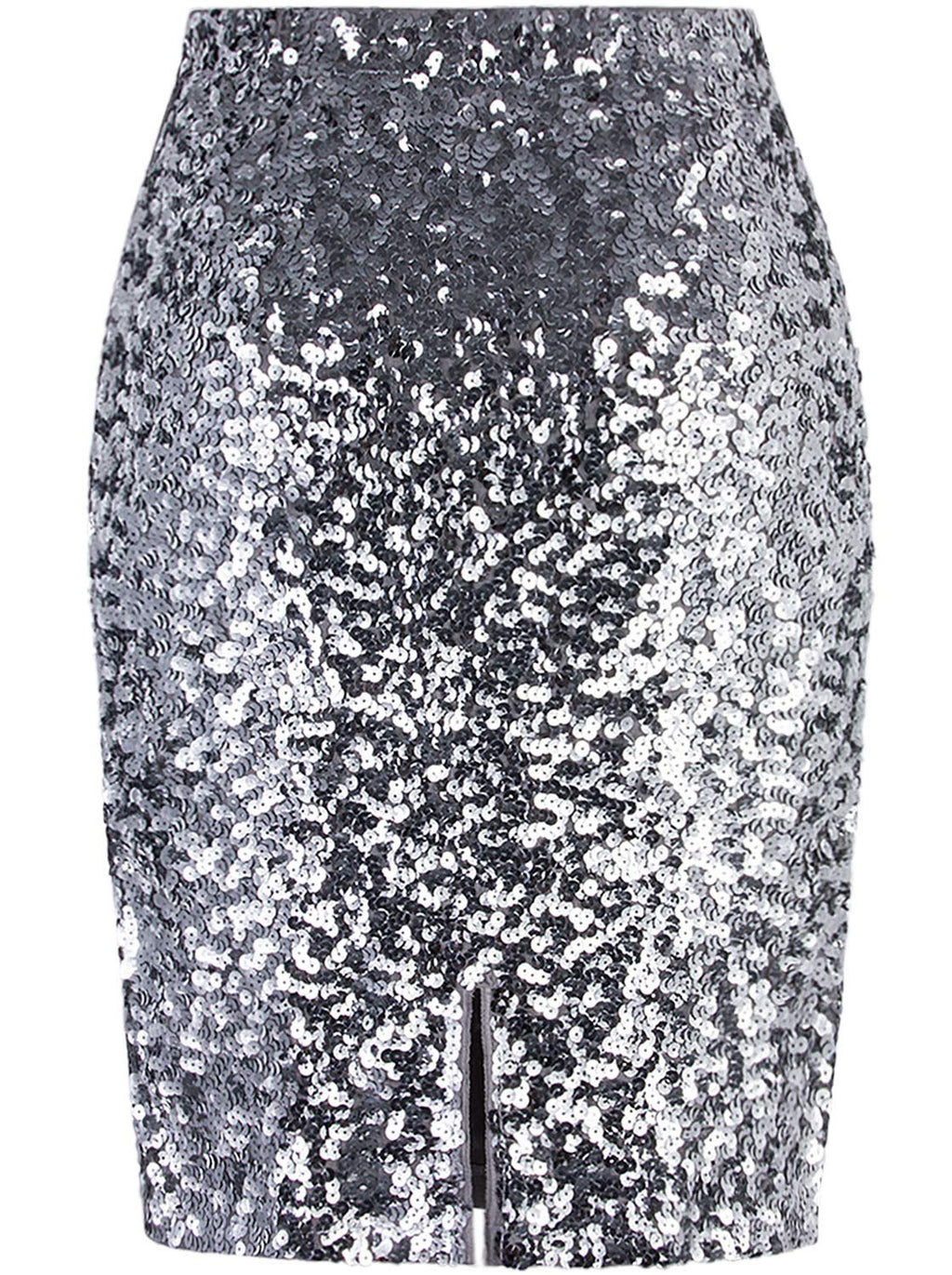 Vijiv Women's Sequin Skirt Midi High Waist Elegant Stretchy Sparkle Side Slit Pencil Skirt Party Cocktail