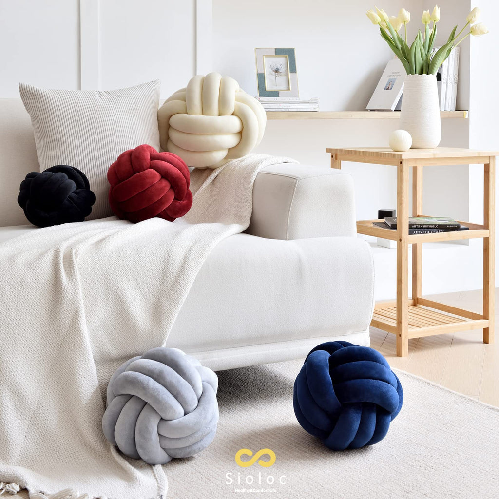 Sioloc Soft Knot Ball Pillows,Round Throw Pillow Cushion Home Decoration Plush Pillow,Throw Knotted Pillow Handmade Round Pillow（7.8inches,Beige）