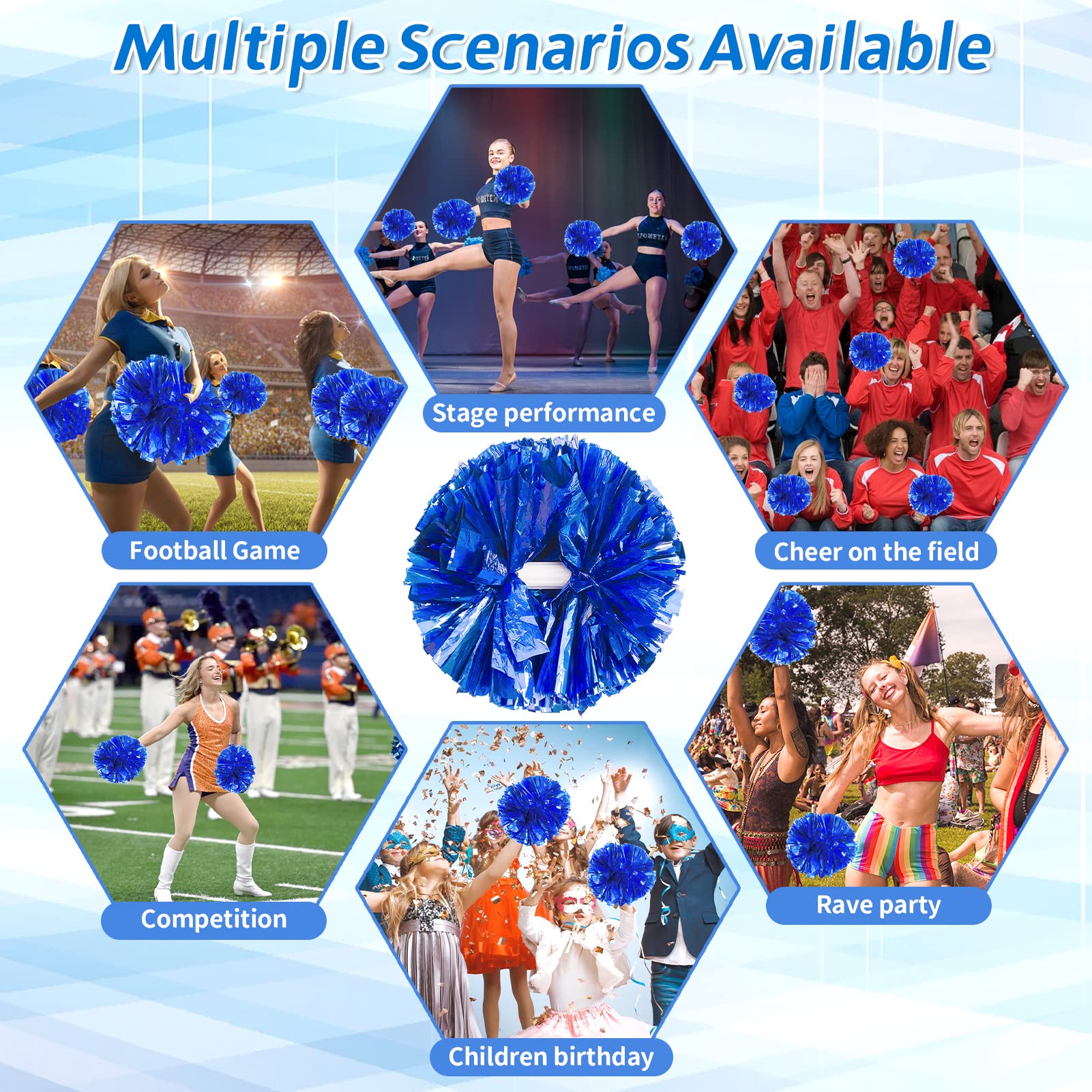 4Pcs Metallic Cheerleading Pom Poms, Creatiee 2 Pair Cheerleader Cheering Squad Pompoms for School Sports Dance Games Team Spirit Cheer