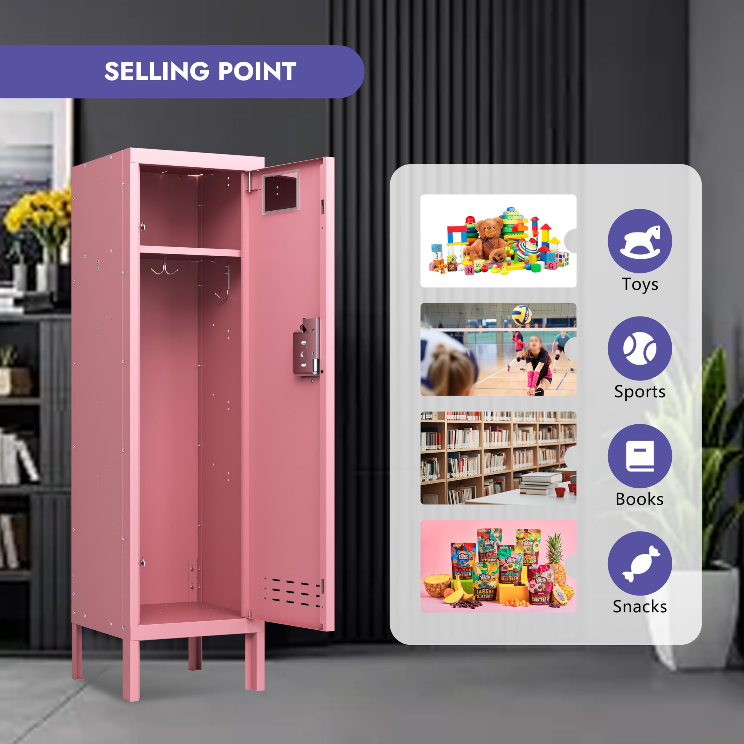 Lockers,Metal Locker, (Beige, 1 Door - (66.15" H x 11.8" W x 11.8" D))