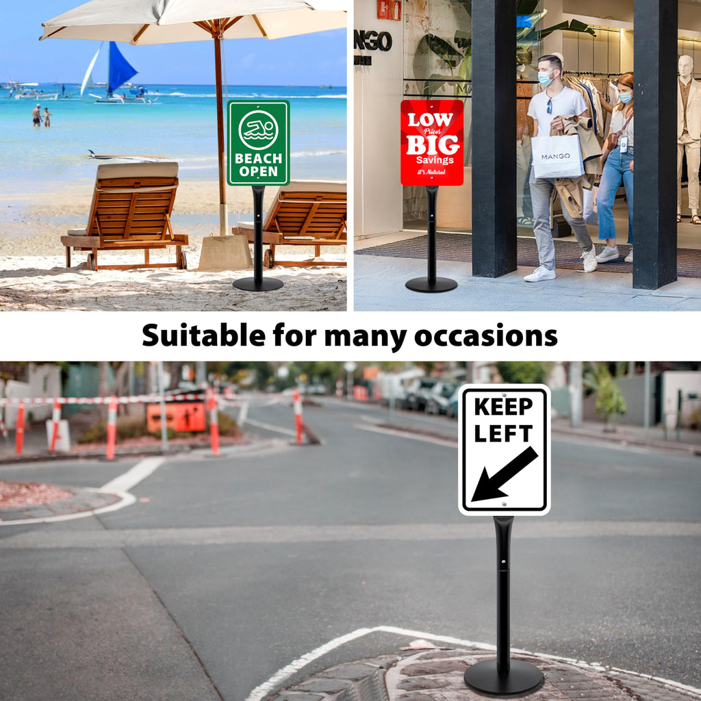 Heavy Duty Parking Sign Base Cast Iron 48" Parking Sign Post, Heavy Duty Cast Iron Sign Holder Base, Movable Sign Stand Suitable for Hanging Warning, Notice, Guiding Sign Display Stand (Black)