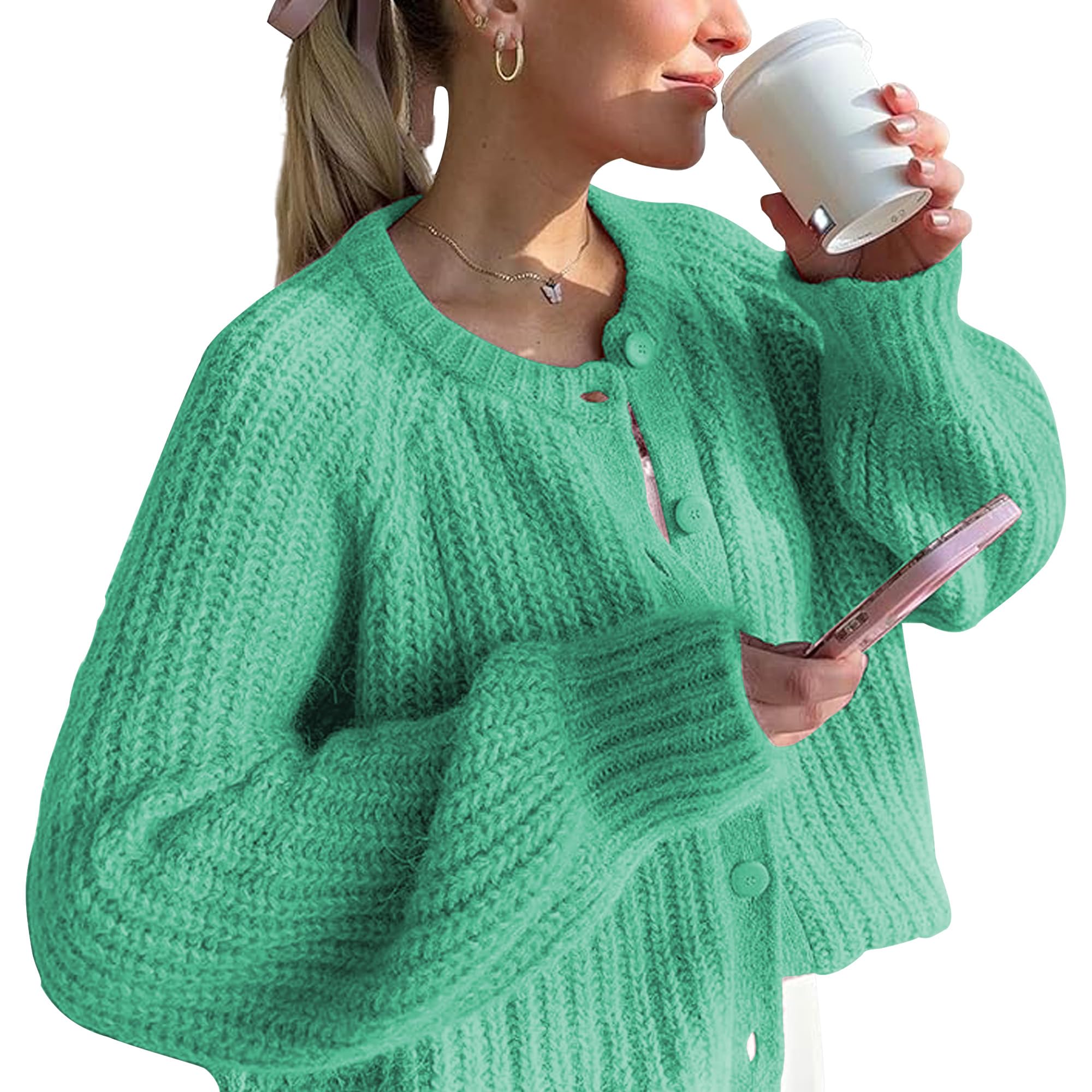 Hixiaohe Cardigan Sweater for Women Long Sleeve Button Y2K Chunky Knit Sweater Fall Casual Open Front Outwear Knitwear Coat
