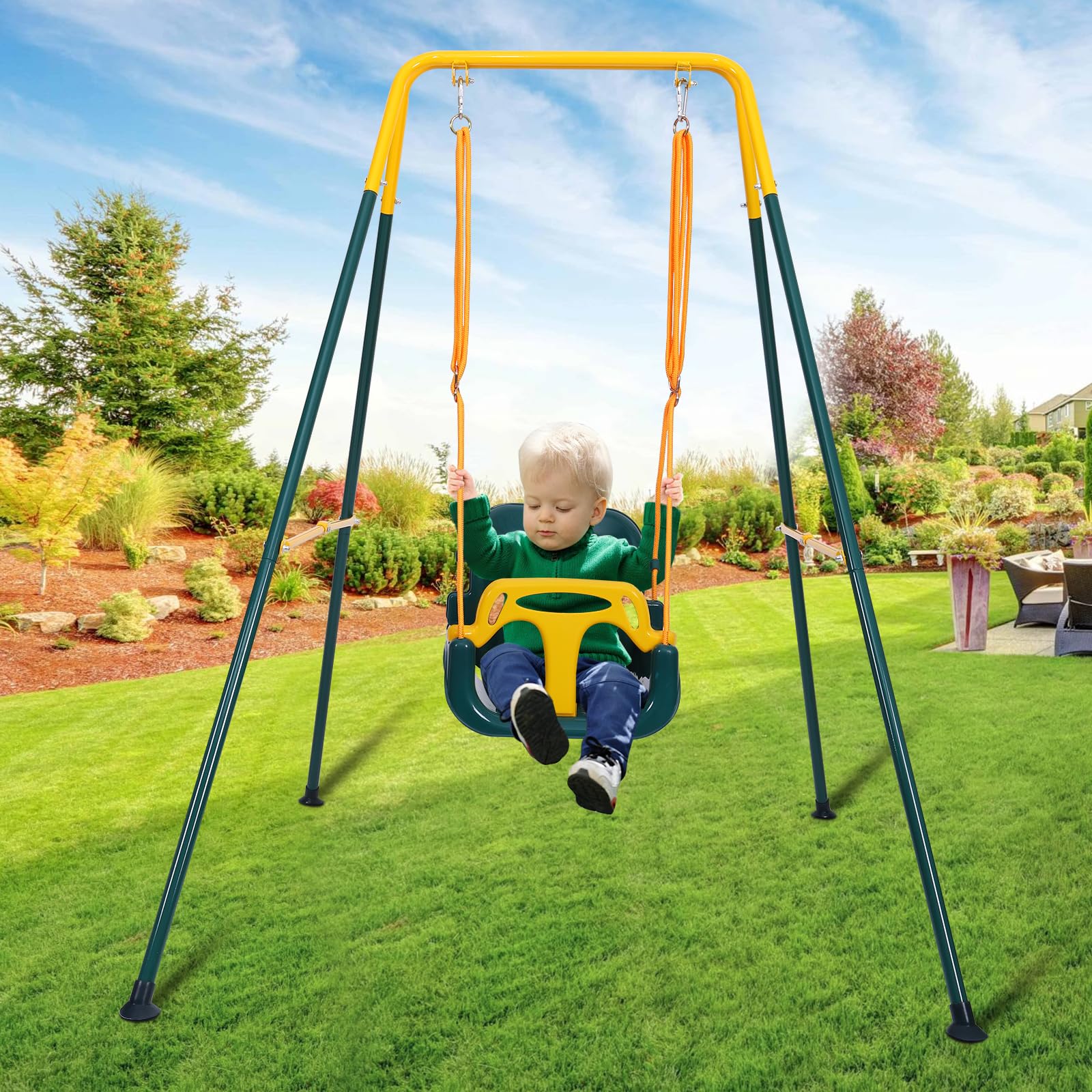 3-in-1 Toddler Swing Set, Metal A-Frame Hammock Chair Stand, Foldable Baby Swing Frame, Easy to Assemble & Store, Indoor/Outdoor Swing Stand for Toddler Baby Jumper Chair (SEAT)