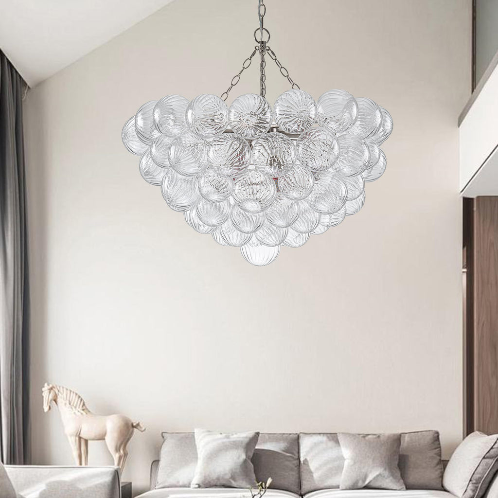 Longree Bubble Glass Ball Chandelier White 20" Dia Pendant Light | Swirled Glass Globe, for Dining Room Kitchen Bathroom Entry Bedroom
